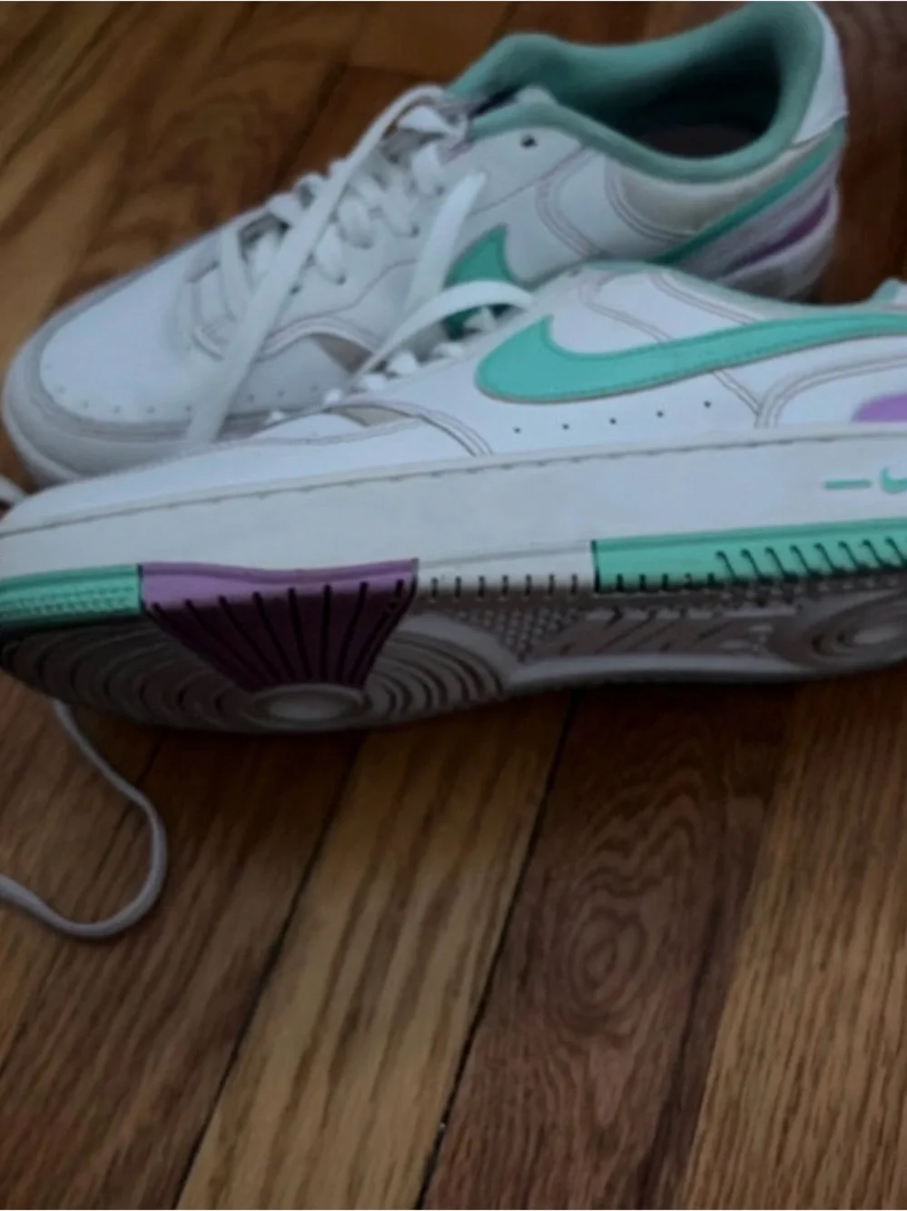 Nike Women's White Sneakers with Mint and Lavender Accents